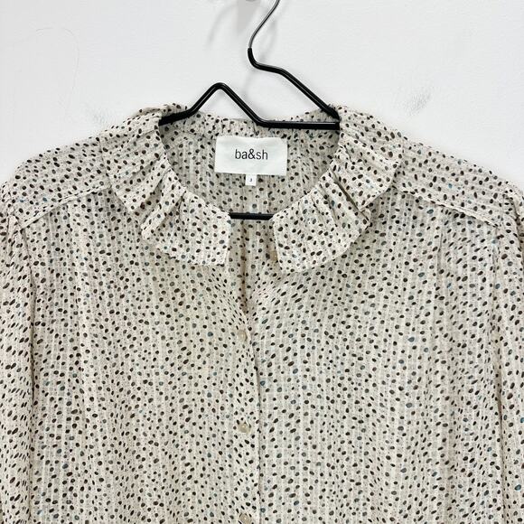 BA&SH Chiffon Blouse Dot Silk Viscose Ruffle Collar Romantic Preppy Large - Picture 5 of 13